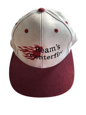 Beams Centerfire Hat Beige Burgundy Flame Logo Adjustable Cotton Headmaster
